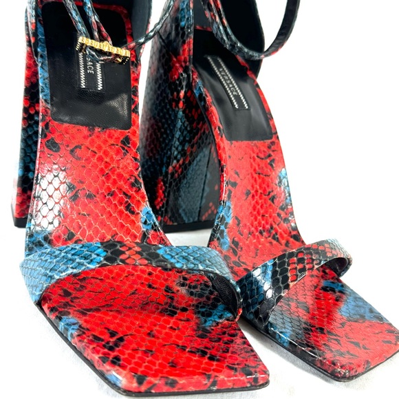 VERSACE Medusa Red Blue Embossed Snakeskin Leather Heel Sandals Wedge 38 8US - Picture 7 of 13